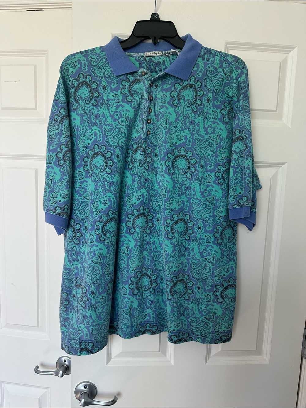 Bugle Boy Men’s Teal and Blue Paisley Polo Dress